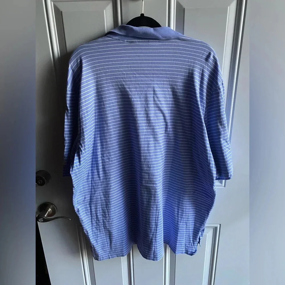Polo Golf Ralph Lauren Shirt Mens XL Lt Blue White Striped Short Sleeve Stretch